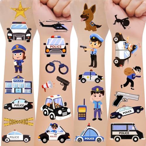 10 Blätter Temporäre Tattoos für Kinder, Kindertattoos für Jungen Mädchen | für Polizei Spielzeug Geschenke, Mitgebsel Kindergeburtstag Party Deko
