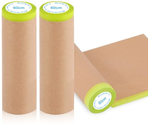 Chingcoo 3 Rollen Abdeckpapier Malerkrepp,60CMx15cm,2in1 Malerabdeckpapier mit selbstklebendem Abdeckband für Malerarbeiten Renovierungen Autolack Innen & Außen