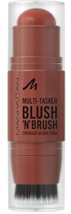 Manhattan Multi-Tasker Blush'N'Brush Stick, aufbaubarer Rouge-Stick mit integriertem Pinsel, wasserfeste Creme-zu-Puder-Formel, leicht aufzutragen, Fb. 350 Roasted Peach, 8 g