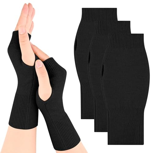 Vancle 3 Paar Halb Fingerlose Handschuhe Unisex – Leichte Strickhandschuhe für Herren & Damen, Warme Pulswärmer für Büro, Freizeit, Schreiben, Radfahren
