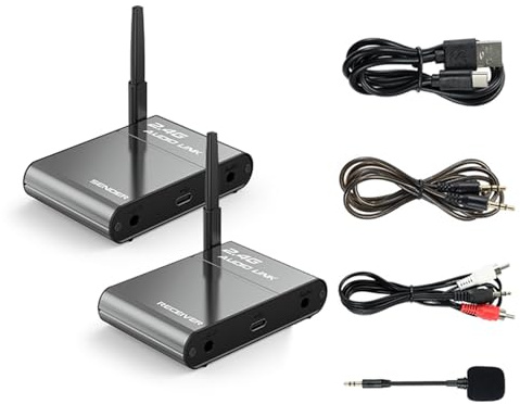 MENDUNER Kit Ricevitore Trasmettitore Wireless da 2,4 GHz per TV, Subwoofer, Altoparlante, Soundbar - Portata 150 M, Bassa Latenza 20 Ms, HiFi 24 Bit/48 KHz