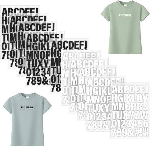 10 Sheets 420 Pcs Iron on Vinyl Letters & Numbers for Fabric, 2 Inch 0-9 Iron on Numbers & A-Z Heat Transfer Alphabets Stickers for Jersey Football Baseball T-Shirts Clothing Team Name (Black + White)