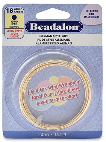 Beadalon German Style Wire-Gold Round - 18 Gauge 13.1'