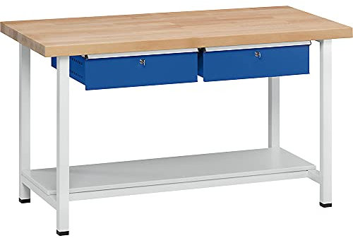 ANKE | Werkbank | Gestellbauweise Serie V | 2 Schubladen | 1 Ablageboden | Breite 2000 mm | Universalplatte