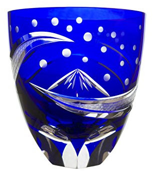 Shimizu Glas Workshop Traditionelle japanische Handwerk, Edo Kiriko Old Fashioned Glas MT. Fuji von Hokusai (blau)