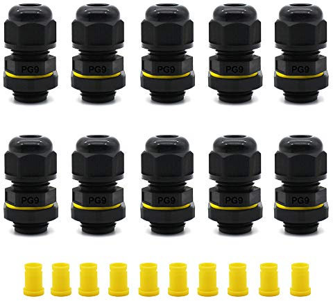 PG9 Kabelverschraubung Set, HUYU wasserdichte IP68 verstellbare Kabel Steckverbinder, wasserdichter Stecker für Box, verstellbar Kabel Stopfe mit Gegenmutter für 4-8 mm Kabel, 10 Stück
