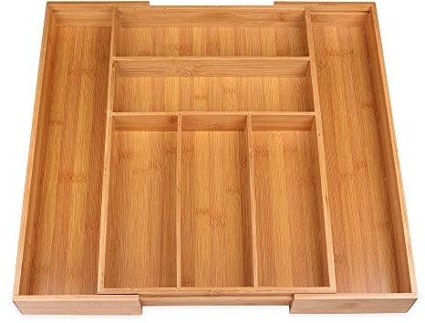Schramm® Besteckkasten aus Bambus für Schubladen größenverstellbar 30-48x46x5 cm Schubfacheinlage Schubladeneinsatz 5-7 Fächer Besteckeinsatz Küchenorganizer