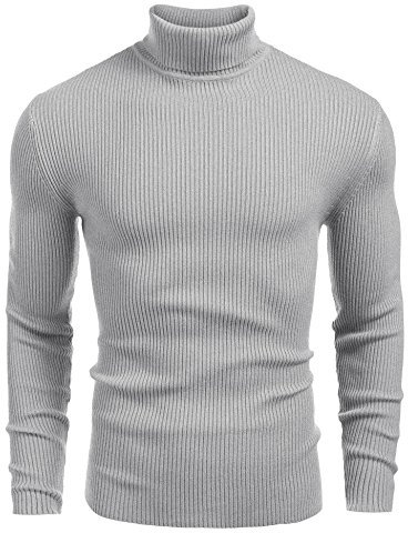 COOFANDY Men's Sweater Turtleneck Thermal Jumper Soft Regular Fit Winter Slim fit Knit Jumper Grey XL