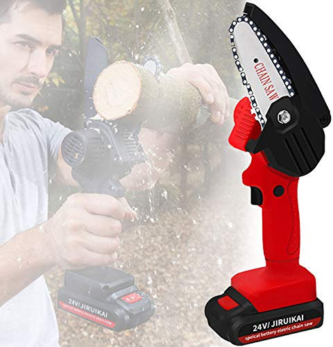 WHR-HARP Battery Locker Cordless Chainsaw, Mini Electric Chain Saw, Lightweight Pruning Scissors, Chainsaw, Suitable for Cutting Branch Wood (4 Inches (About 10.16 cm),Red
