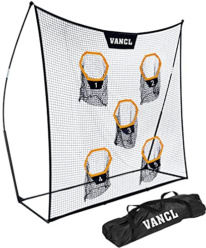 VANCL Fußball-Trainingsnetz, tragbar, 2,9 x 2,5 m, knotenloses Quarterback-Wurfnetz zur Verbesserung der Fußballgenauigkeit, mit 5 Zieltaschen und Tragetasche