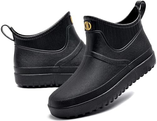 GURGER Stivali di Gomma Uomo Bassi Stivali da Pioggia Stivaletti Corti Stivaletto Impermeabili Wellington Boot 44 Taglie Nero