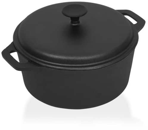 vidaXL Topf Bräter Cocotte Gusstopf Casserole Kasserolle Dutch Oven für Grillküche Camping Barbecue Schmortopf Feuertopf Ø26,5cm Gusseisen