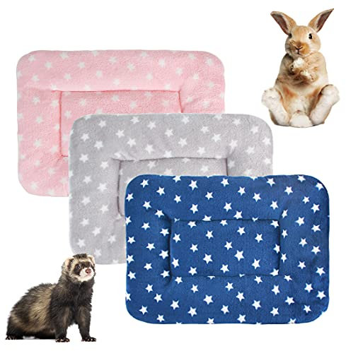 3 Stück Plüschbett für kleine Tiere, warme flauschige Welpen, Fleecedecke, Meerschweinchen, Hamster, Kaninchen, Bettmatte für Kätzchen, Chinchilla, Eichhörnchen, Igel (groß: 48,3 x 30,5 cm, F)