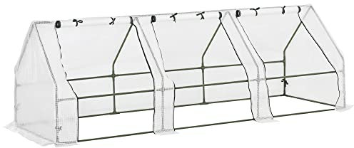 Outsunny Invernadero de Exterior Invernadero de Jardín 270x90x90 cm Tipo Caseta con 3 Ventanas Marco de Acero Invernadero de Terraza para Cultivo Plantas Flores Tomates Blanco