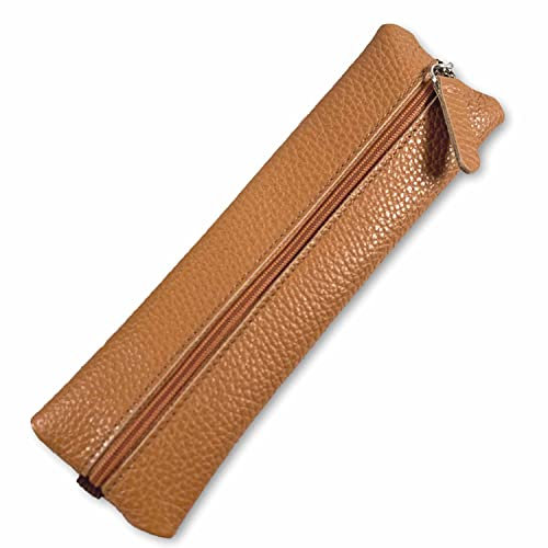 SinnWunder® echt Leder Feder-Mäppchen, Stifte-Etui mit Gummiband für Ringplaner oder Bullet-Journal - Cognac-Braun