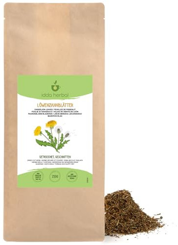 Erba di Tarassaco (250g), Tè Sfuso, Dente di Leone Essiccato e Tagliato, 100% Naturale e Puro per la Preparazione di Tisane, Tè al Tarassaco, Infusi di Erbe