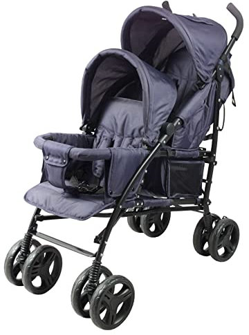 Bambisol Poussette Double Canne | Pliage Compact, Habillage Pluie Inclus | Bleu Marine