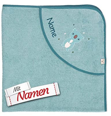 Sterntaler Kapuzenhandtuch Koala Kalla in Blau Melange personalisiert mit Namen, GOTS Zertifiziert Badetuch Bestickt für Baby & Kinder, Junge Mädchen Badehandtuch/Kinder-Badetuch mit Kapuze