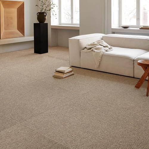Rehert 24 Tiles/64 sq Ft-Carpet Squares, Carpet Tiles, 0.24 Pile Height, Commercial Carpet Tiles, Non Adhesive Padded, Non-Slip, Easy DIY Installation (20 x 20, Sisal)