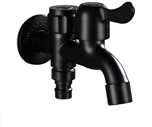 BiaoTeng Grifo doble grifo jardin 1/2 grifo doble lavadora grifo jardin doble salida acero inoxidable grifo exterior doble manguera,negro