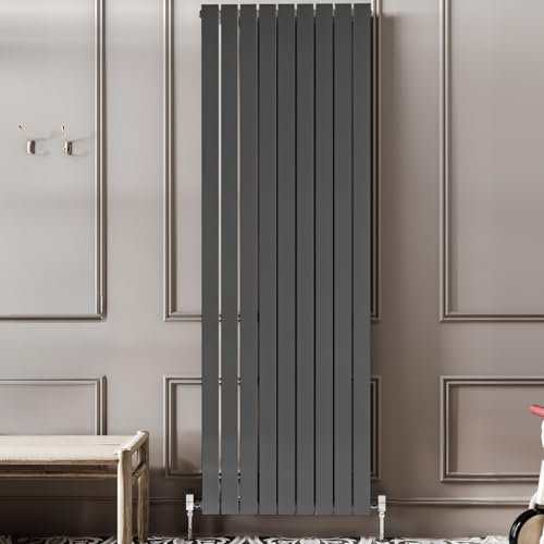 Go Bathrooms Pinta 1800 x 610mm Vertical Radiator Anthracite Flat Panel Single Column Tall Upright Radiator Anthracite Grey Wall Mounted Central Heating Includes Mounting Brackets