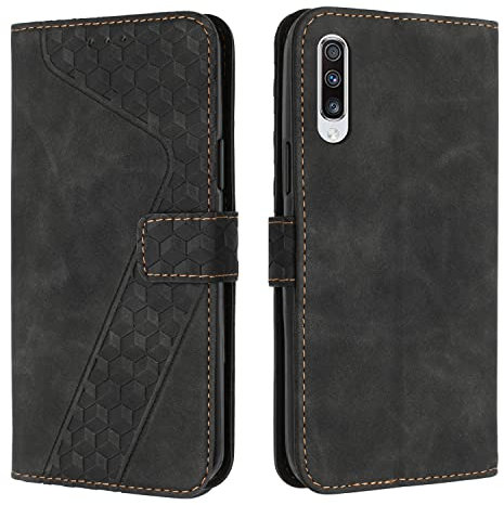 OKZone Kompatibel mit Samsung Galaxy A70 Hülle, Handyhülle Samsung A70, PU Leder Tasche Wallet Schutzhülle Galaxy A70, Flip Cover Klappbar Stoßfeste Etui mit Magnet Kartenfach TPU Lederhülle (Schwarz)