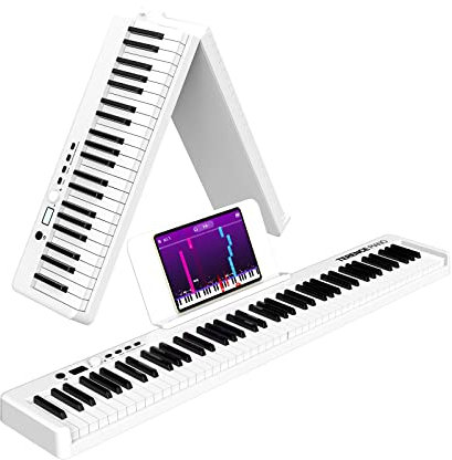 TERENCE Pieghevole Pianoforte Digitale con 88 Tasti semi-ponderati e interfaccia USB MIDI supporto spartiti Bluetooth Borse per Tastiera Cavo audio Cuffie Pedale Sustain Bianco