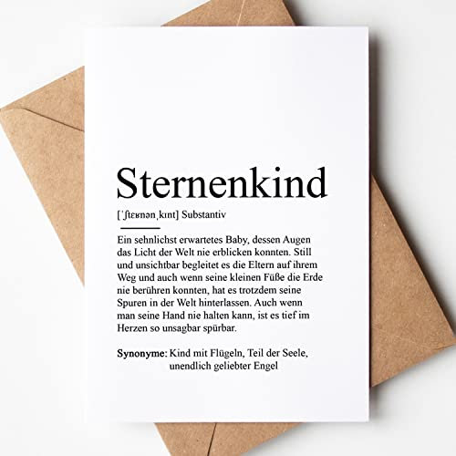 KAMEWI® Grußkarte STERNENKIND Definition | Klappkarte mit Briefumschlag aus Kraftpapier | Anteilnahme Sterneneltern Todestag Geburtstag Stille Geburt Fehlgeburt Baby Verstorben Trauer Verlust