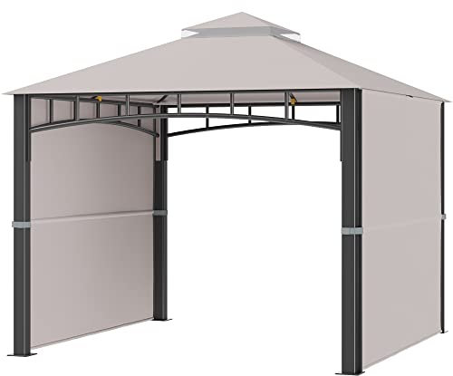 Outsunny Gazebo da Giardino 3x3 m con Tenda Parasole Laterale, Gazebo da Esterno con Tetto a 2 Livelli, Altezza 288cm, Cachi