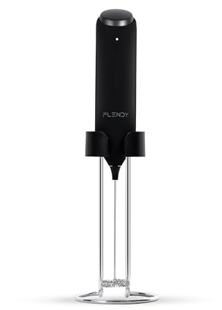 Flendy Wiederaufladbarer Hand Milchaufschäumer Stab, Aufschäumer Stab mit USB-C Ladehalterung, Mini Milchaufschäumer elektrisch Stab Aufladbar für Kaffee, Matcha, Proteinshake, usw.