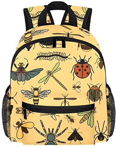 VAPOKF Leichter Schulrucksack, Kleinkind-Rucksack, kleine Reise-Umhängetasche für Jungen, Mädchen, Kinder, Insekten, Bienen, Motten, Tausendfüßler, multi, 25.4x10x30 CM/10x4x12 in