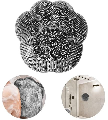 Back Scrubber Hands-Free for Shower,Easy to Clean Big Flat Silicone Back Washer Foot Massager Body Brush Replace Loofah Sponge. Stick to Wall to Scrub, Hang on Hook to Dry (Dark Gray)