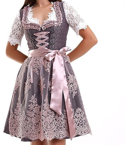 Lifos 0300 Dirndl Germandress 2Tlg. Oktoberfest Gr.34 bis 52 (44, Khaki-Rosa)