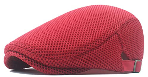meioro Herren Mesh Schirmmütze, Atmungsaktive Sommer Newsboy Gatsby Barett Cap für Männer und Frauen, Unisex Flache Kappe Driving Schiebermütze Sportmütze Sonnenhut Flat Cap Größe 55cm-60cm (Rot)