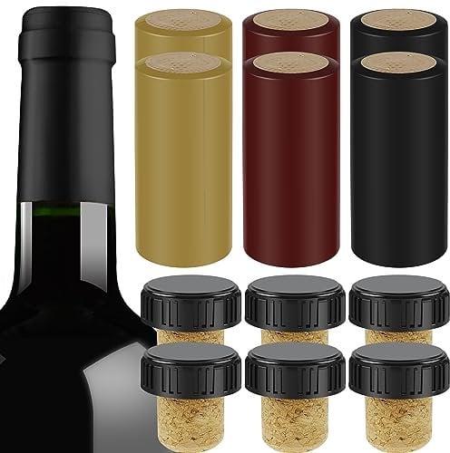 PandaHug Wine Sealer for Wine Bottles, 60Pcs Wine Bottle Resealer Kit with PVC Heat Shrink Capsules Wooden T-Shape Wine Bottle Stopper Wine Bottle Seals Shrink Covers for Wine Champagne Bottles