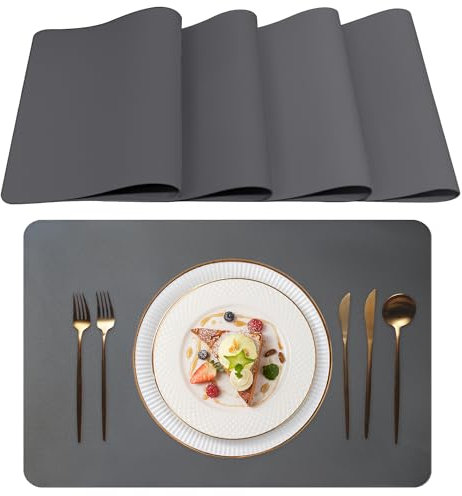 Lumaca Tischsets Abwaschbar, Set mit 4 Platzsets Abwaschbar,Tischset Hitzebeständig, rutschfest, für Küchentisch und Restaurants,Dunkelgrau