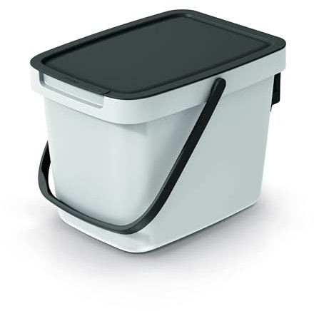 BirnePower Mülleimer Müllbehälter Abfalleimer Biomülleimer mit Griff und Klappdeckel Abfallsammler Mülltonne Müllsortierer Papierkorb (6L, Aschgrau)