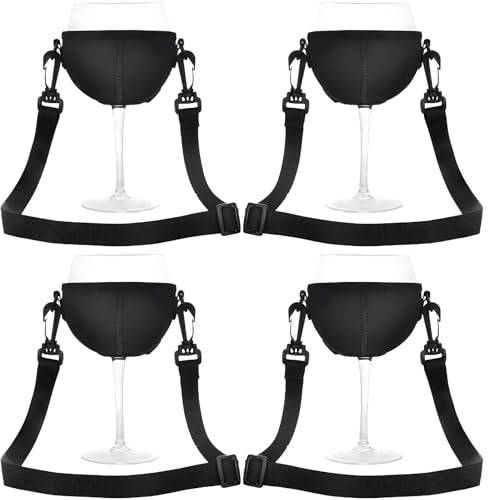 4 pezzi Porta Bicchiere Di Vino Per Il Collo, Porta Bicchieri da Vino Portatile, Cordini Di Bicchiere Di Vino Regolabili, Porta Bicchieri da Vino per gli Amanti del Vino, per Natale, Matrimoni, Feste
