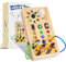 Loyzico Montessori Spielzeug Busy Board ab 1 2 3 4 Jahr, Holzspielzeug Baby Activity Board mit 8 Schalter 15 LED-Leuchten, Sensorik Motorik Lernspielzeug Geschenk Junge und Mädch 12 18 Monate