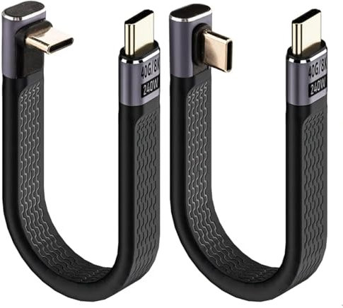Leehitech 240W 13cm/5.1in USB C zu USB C Kurzes Kabel, 40Gbps USB4 Kabel Stecker auf 90° Winkel C Stecker Flach kabel, 8K 60Hz Video für Thunderbolt 4/3, Power Bank, iPhone 17/16ProMax, 2 Stück