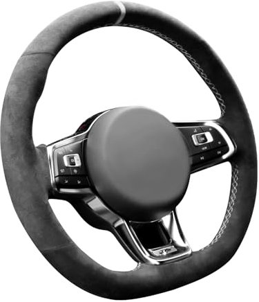 Alfanxi Alcantara-Lenkradbezug, handgenäht, kompatibel mit Volkswagen Golf GTI Golf R MK7 Polo GTI Scirocco mit Schaltpaddeln (weiß gestreift)