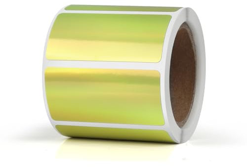 YIKIADA Gold Thermo Etiketten Vinyl 25 × 50 mm Rolle Rechteckig Selbstklebend Adressaufkleber Wasserdicht Glitter Aufkleber für Logo Barcode QR Code Kinder Office Home 200 Stück