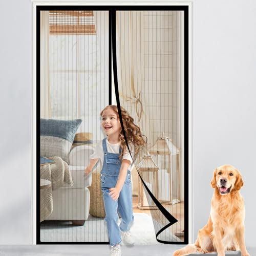 Zanzariera Porta Finestra Nero, Zanzariere Magnetiche per Porte Finestre, Close automaticamente, Zanzariera Magnetica Porta Finestra Facile da Installare Senza Perforazione (90X210 CM)