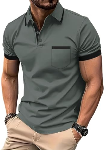 zitysport Polos Homme Manches Courtes Sport Tennis Shirt Respirant Fonctionnel avec Poche Chemises Eté Golf Extérieur Slim Fit Polo Hommes Golf Poche Poitrine Regular Fit Tshirt