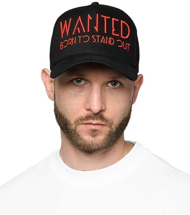 Wanted Baseball Cap | 100% Baumwolle | Premium Qualität | Schwarz/Rot, Einheitsgröße