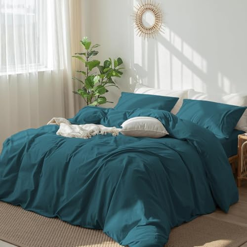 DXHOME Bettwäsche 200x220 Baumwolle 3 Teilig Uni Türkis Grün Bettwäsche Set Kuschelig Flauschige Modern Einfach Weich Baumwolle Bettwäsche mit Reißverschluss und 2 Kissenbezüge 80x80 cm