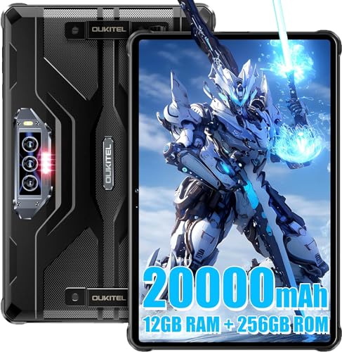 OUKITEL RT8 Rugged tablet - 20000mAh Large Battery,12GB RAM+256GB ROM,48MP Main camera+32MP Front camera+20MP Night vision,Octa-core processor Helio G99, Android13, Face recognition/NFC/OTG/GPS,Black