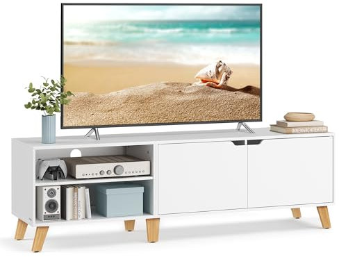 VASAGLE TV Cabinet, 160 cm Long TV Stand with 2 Doors, Adjustable Shelves, for TVs up to 65 Inches, TV Table, for Living Room, Dining Room, Bedroom, Snow White LTV030W01