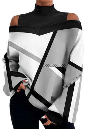 HOOUDO Sale Angebote Hochgeschlossenes, trägerloses, langärmliges T-Shirt-Oberteil für Damen mit Blumenmuster Damen Pullover Kurz Und Weit Festliche Outfit Damen Trachte Meine Bestellungen Anzeigen