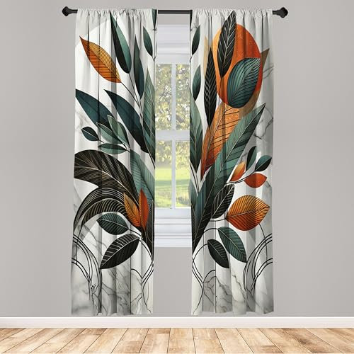 ABAKUHAUS Vorhänge 2er-Pack, Mid Century Modern Exotik Blätter und runde Linien im minimalistischen Stil, Vorhang für Wohnzimmer Schlafzimmer, 4 Stück 75 cm x 245 cm, Orange Laurel Grün Grau